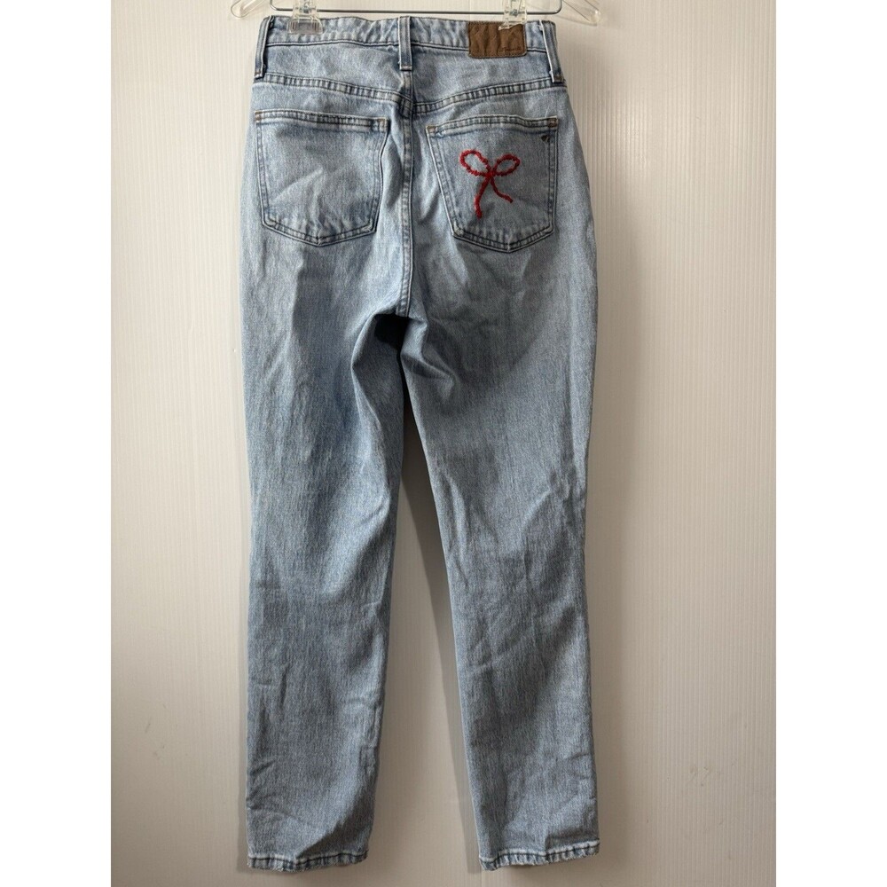 Madewell Curvy Perfect Vintage Jean Size 25 Light Blue Wash Embroidery Bow
